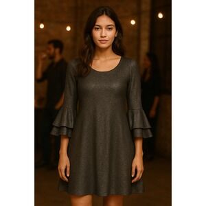 NWT International Concepts Sz L Black Shimmer Whimsical Witchy Bell Sleeve Dress